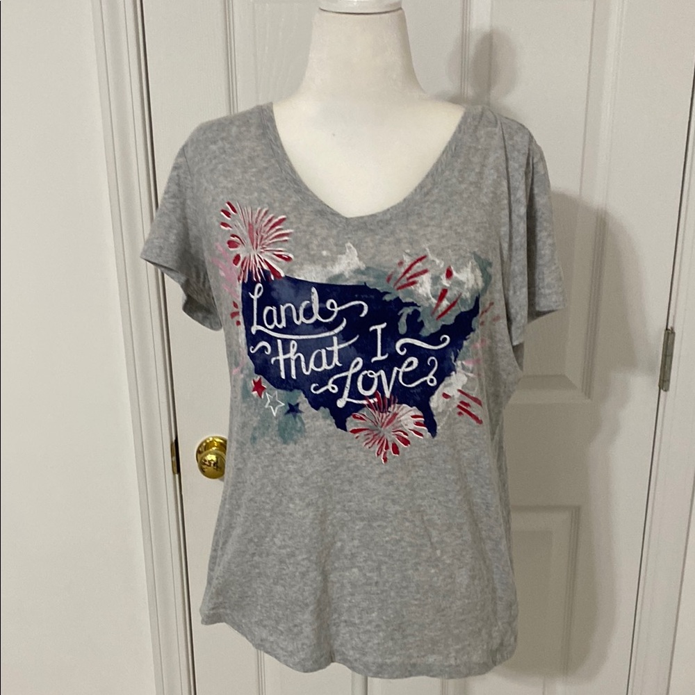 Gray and Red America Short Sleeve Tee